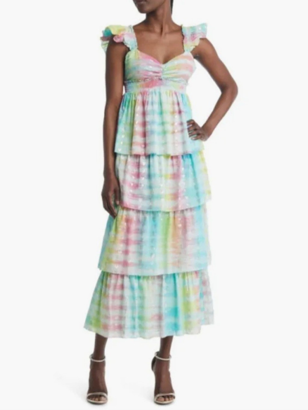 Saylor Leola Metallic Heart Tie-Dye Tiered Sundress